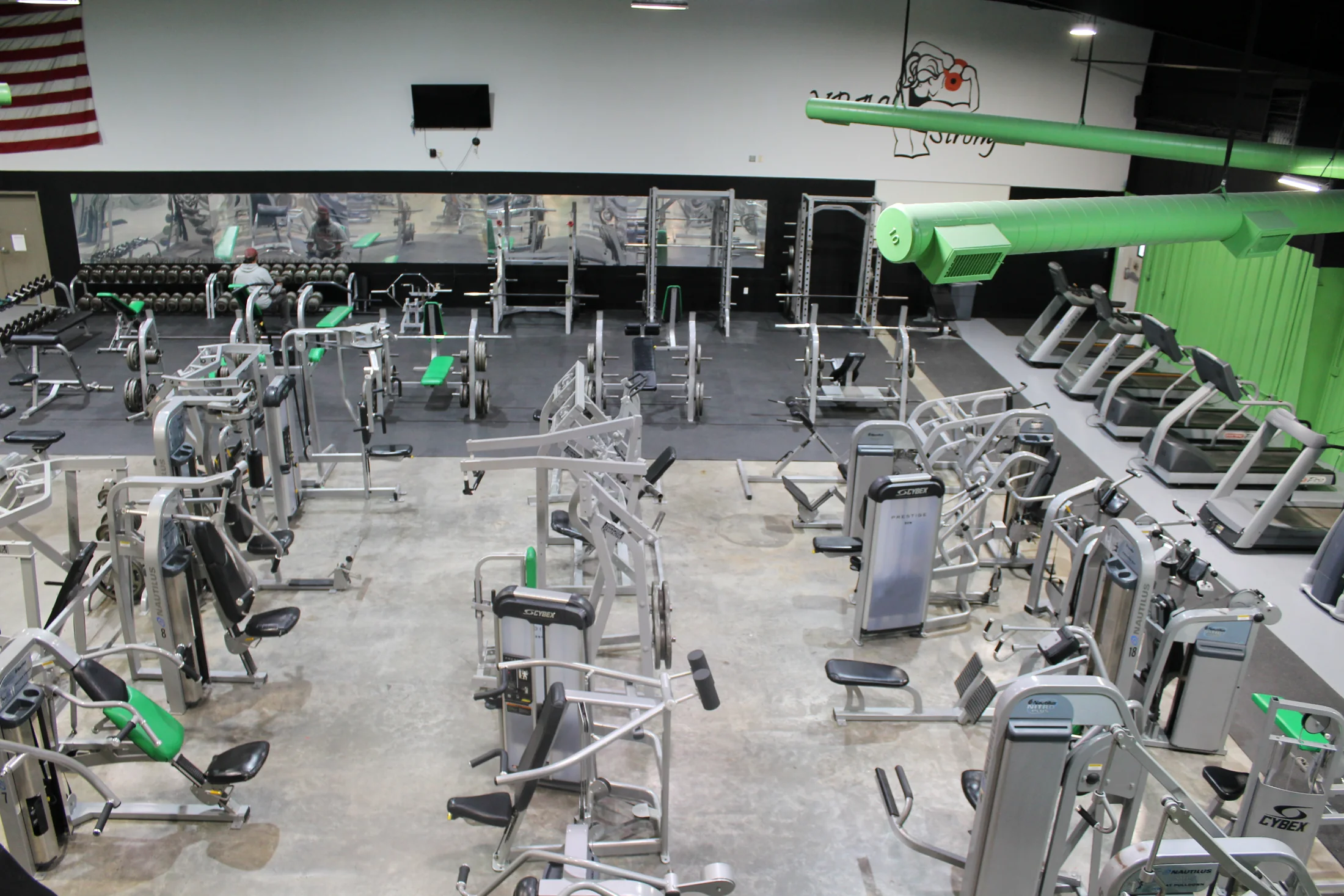 An equipment-focused view of the Van Buren Athletic Club gym floor